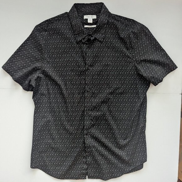 EUC Calvin Klein Black button up Shirt Men's Medium Rain birdseye pattern - Picture 1 of 2